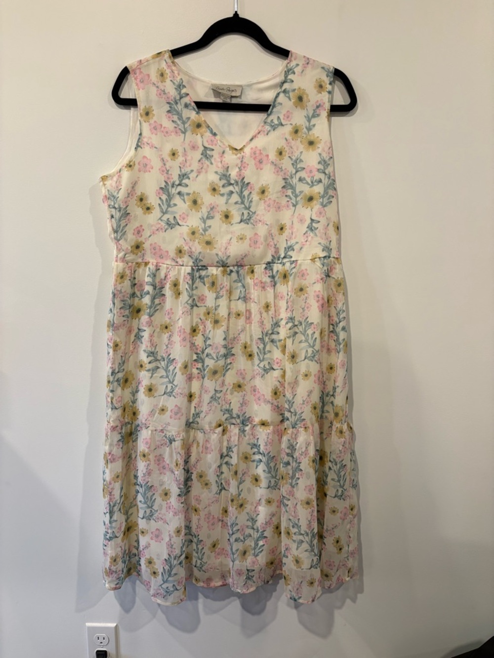 Floral Tiered Sleeveless Dress - Pink & Yellow